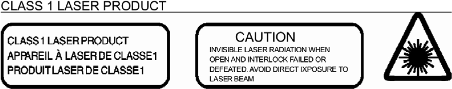 ESD Remark: In case of malfunction due to electrostatic discharge just reset the product (reconnect of power source may be required) to resume normal operation CLASS 1 LASER PRODUCT This product