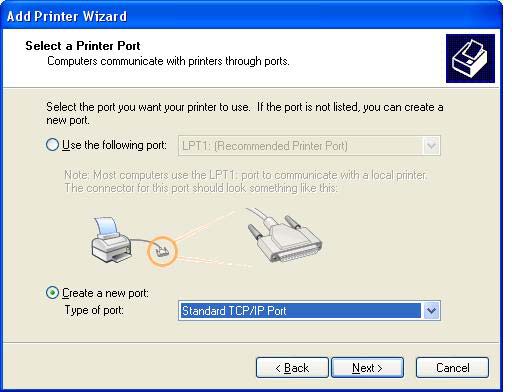 8. Není-li počítač připojen k zařízení MFP, vyberte v části Select a Printer Port (Vybrat port tiskárny) položku Create a new port (Vytvořit nový port). 9.