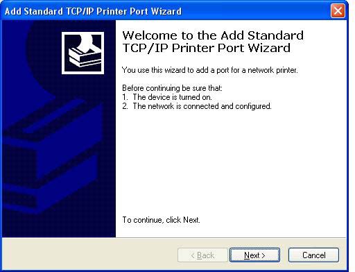 10. V dialogovém okně Add Standard TCP/IP Printer Port Wizard (Průvodce přidáním standardního