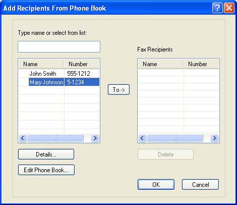 2. V dialogovém okně Add Recipients From Phone Book (Přidat příjemce z telefonního seznamu) vyberte jméno, které chcete upravit, a klepněte na