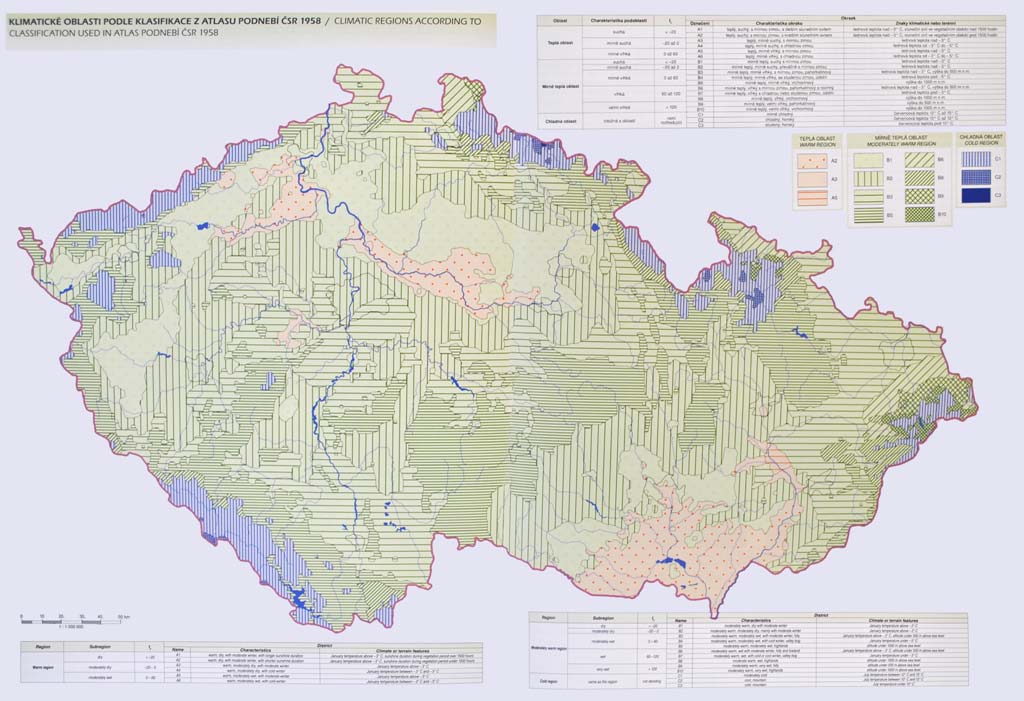 Kap. 3: Závislost klimatických klasifikací na vstupních datech 47 Obr. 11 Končekova klasifikace klimatu podle Atlasu podnebí ČSR (zdroj: Vesecký, 1958) Obr.