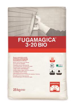 FUGAMAGICA 3-20 BIO Vodoodpudivá antibakteriální cementová spárovací hmota s vynikajícími vlastnostmi, hrubší zrnitosti, určená pro spárování obkladů a dlažeb od 3 do 20 mm.