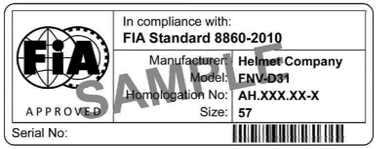 FIA Standard 8860-2010 Ustanovení tohoto článku platí pro všechny disciplíny a všechny stupně mimo jezdců slalomu a jezdců národních divizí autocrossu, kde bude vyžadována minimálně přilba s