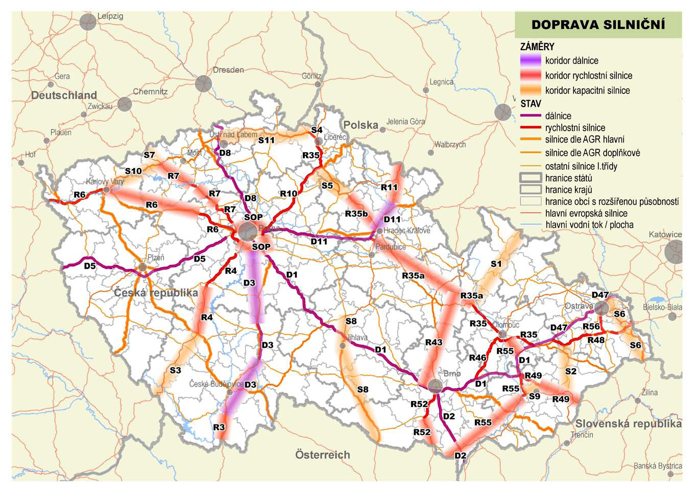 R55 Koridor kapacitní silnice Vymezení: - Úsek Olomouc Přerov a dále Napajedla Uherské Hradiště Hodonín Břeclav hranice ČR ( Wien).