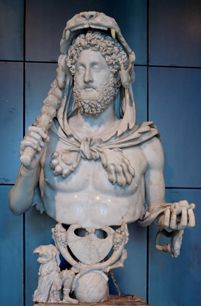 Commodus 16) Heroická busta Commoda, kde se nechal zobrazit jako Herkules.