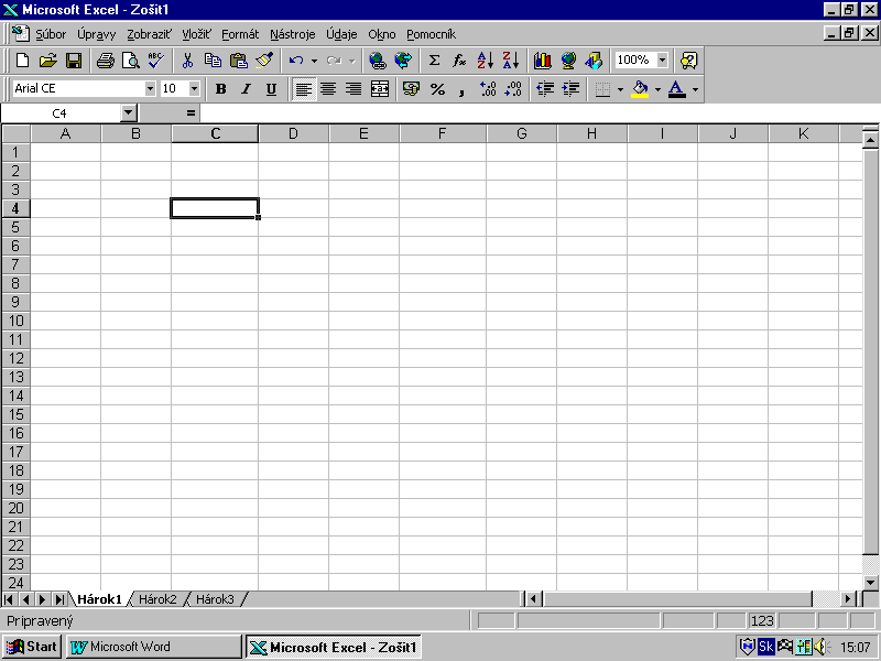 1. PRÁCA SO SÚBOROM Tabuľkový procesor Excel spustíme príkazom START / PROGRAMY / MICROSOFT EXCEL, resp. dvojklikom na ikone zástupcu programu Excel na pracovnej ploche WINDOWS.