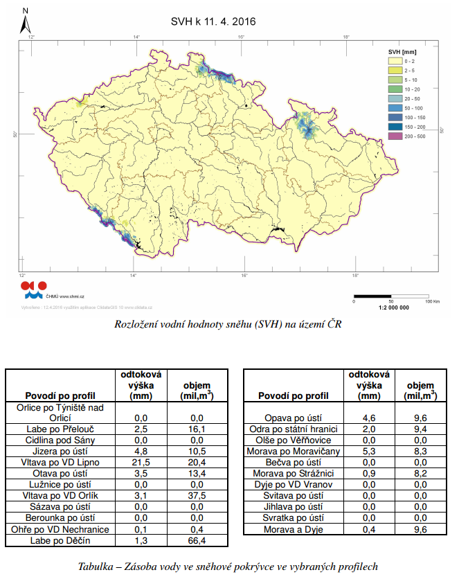 Mapa rozložení vodní hodnoty