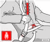 Bezpečnost Bezpečnostní pásy Přitažení bederní části pásu. Pás musí být umístěn nízko.