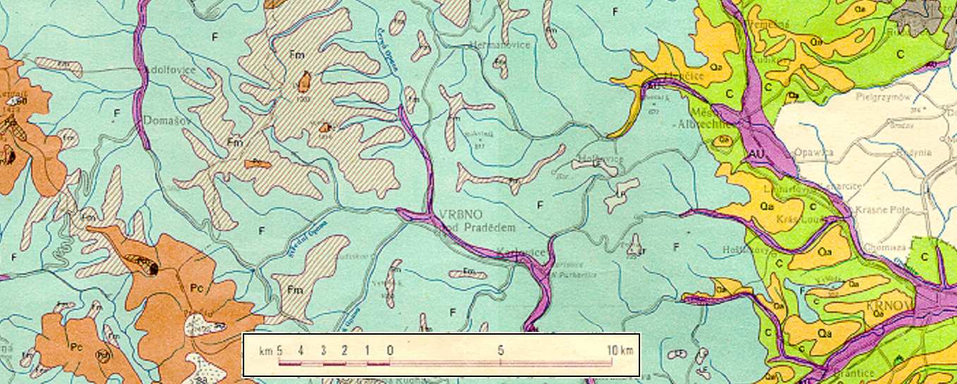 Obr. 6) Geobotanická mapa, okolí Rejvízu ve výřezu vpravo nahoře (MIKYŠKA et al 1969). Při pohledu na geobotanickou mapu (obr.