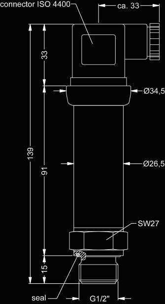 DMP Pi Precizní sníma tlaku Technické parametry Mechanické pipojení (rozmry v mm) standard varianta G/2" elní DIN 852 G" elní DIN 852 mlékárenské šroubení (DIN 85)
