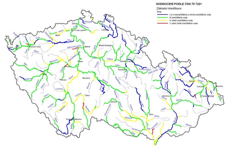 Obr. 1 Jakost vody v tocích ČR, 2012 2013 Souhrn hodnocení ukazatelů BSK 5, CHSK Cr, N-NH 4 +, P celk. a sapr