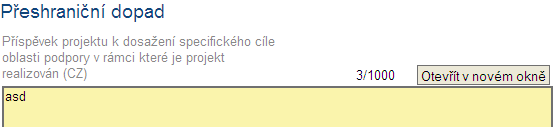 Přeshraniční dopad V záložce přeshraniční dopad vyplníme několik povinných textových polí.