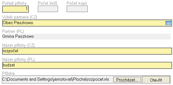 Přílohy projektu Je-li třeba k žádosti přidat nějakou přílohu, lze to uskutečnit na této záložce.