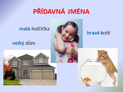 Multimediální prezentace, pracovní list nebo sešit, obrázky věcí nebo předměty. - Motivace jazykové hry:,, Říkej, jaké to je.,, Říkej, čí to je.