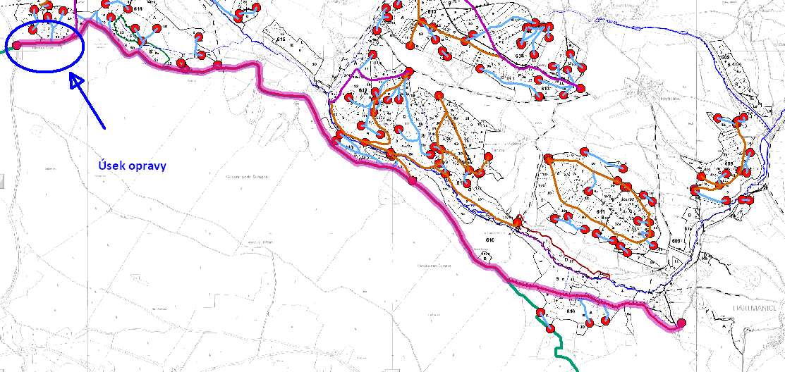 Lesní cesta Pekelská (5) Délka opravovaného úseku... 435 m Šířka opravovaného úseku... 3,2 m polož.