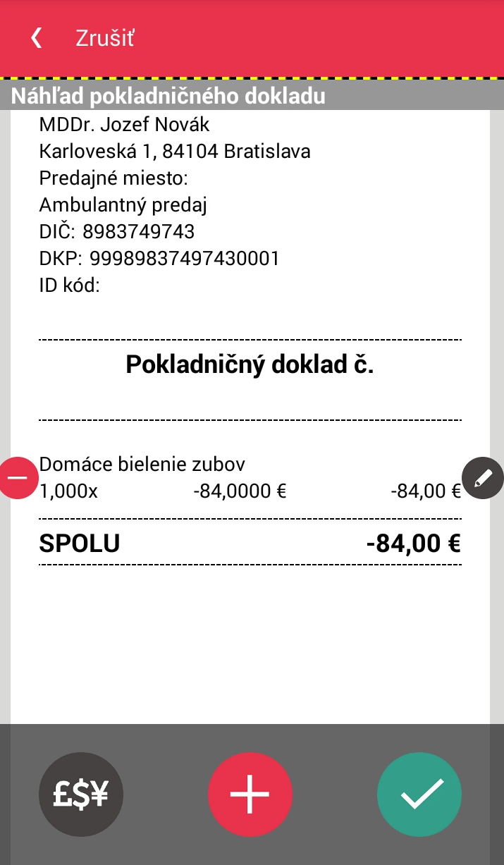 Strana 33 / 64 Obrázok 18: Editovanie vrátenia položky a náhľad dokladu s už editovanou položkou V prípade ak doklad neexistuje alebo nechce