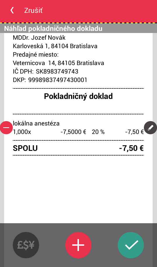 Strana 35 / 64 Obrázok 20: Manuálne zadávanie vrátenej položky a jej náhľad Kliknutím na tlačidlo pridá podnikateľ manuálne zamudanú položku tovaru / služby typu vrátená so zápornou