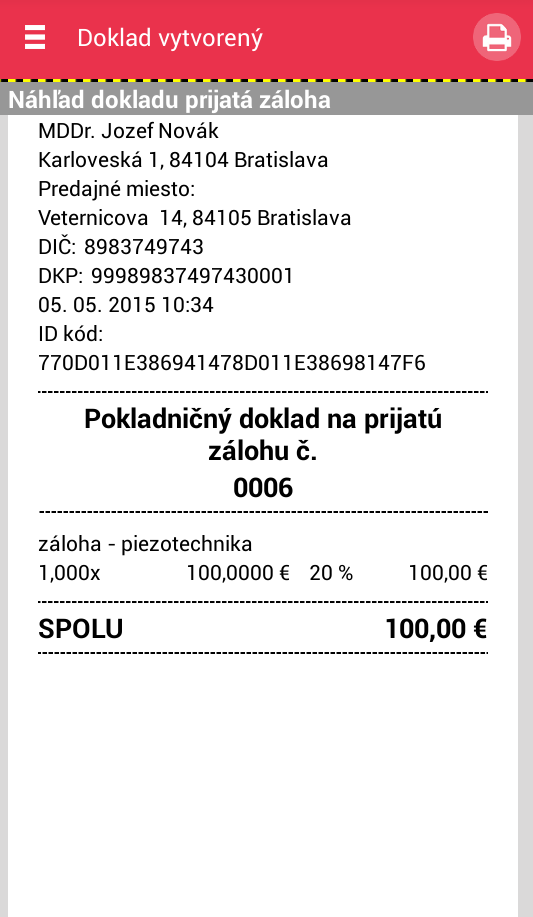 Strana 42 / 64 2.7.6.1 Vytvorenie dokladu o prijatí zálohy V prvom kroku si podnikateľ vytvorí v katalógu položku bez ceny (viď 2.10.1.1 Pridanie nového tovaru/služby), ktorá špecifikuje za aký tovar alebo službu bude prijatá záloha (napr.