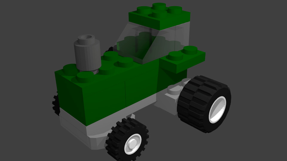 Obr3: Výchozí zdrojový soubor obsahující nesestavené díly stavebnice Lego Obr4: Ukázka úspěšně splněného úkolu - sestavený traktor Sněhulák - vkládání nových objektů,