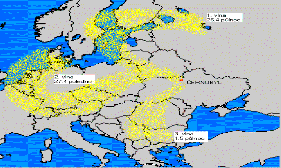 Původ radiocesia Jaderná havárie v Černobyluúnik 3,8.10 16 Bq radiocesia Hlavní kontaminace území ČSSR: 30. dubna, 3. až 4. května a 7.