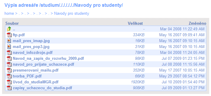 návod na připojenp ipojení pomocí FTP protokolu, harmonogram a studijní plány