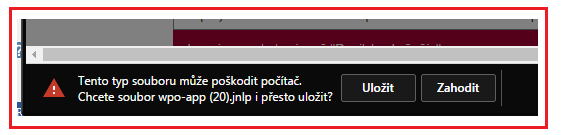 Obrázek číslo 36 lišta pro stažení Javy v prohlížeči Internet Explorer. Může se lišit verzí webového prohlížeče. Lišta pro stažení souboru se objeví v dolní části obrazovky.