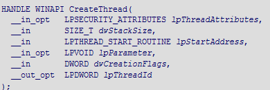 CreateThread - parametry lpthreadattributes parametry zabezpečení, použijeme NULL výchozí. dwstacksize velikost zásobníku pro thread. 0 výchozí velikost.