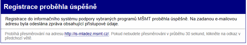 Registrace 2 potvrzení přístupových údajů Text mailu