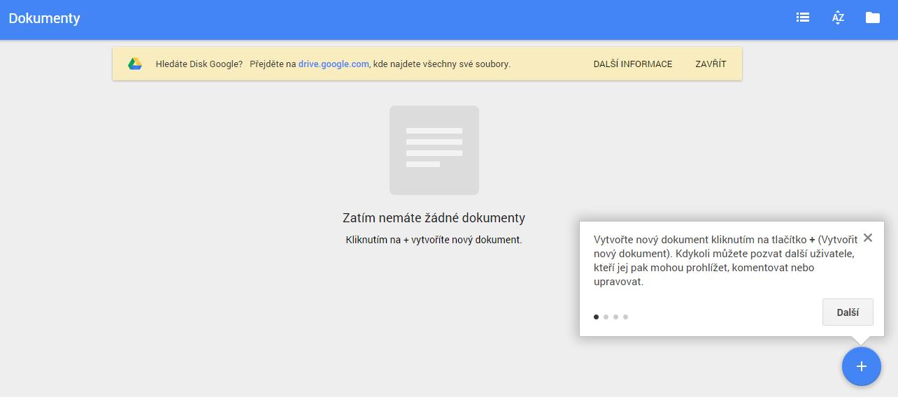 Vytvoření dokumentu - Google Docs 2.
