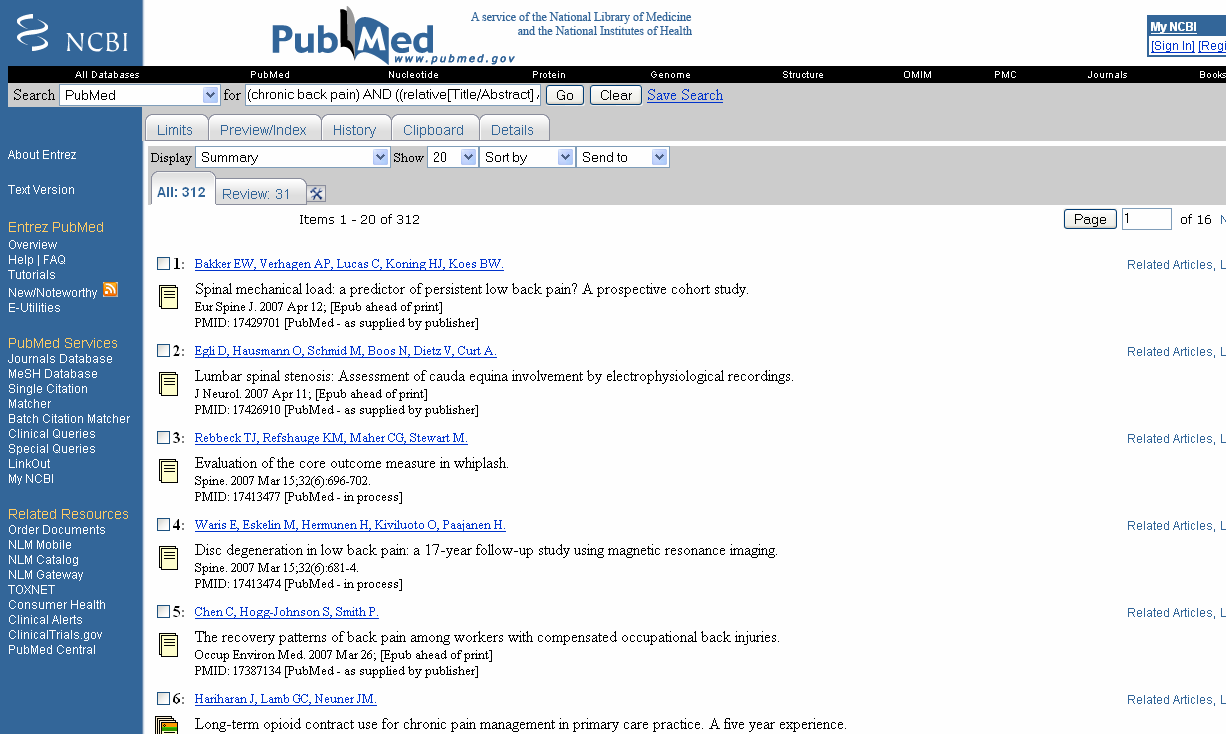 Hledání PubMed (http://www.ncbi.nlm.nih.