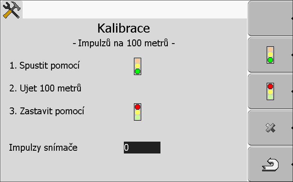 Aplikace Tractor-ECU Konfigurování profilu vozidla 8 Pokud je Vám počet impulzů pro snímač rychlosti znám, můžete je rovněž zadat ručně. Změřili jste a označili trasu o délce 100 m.