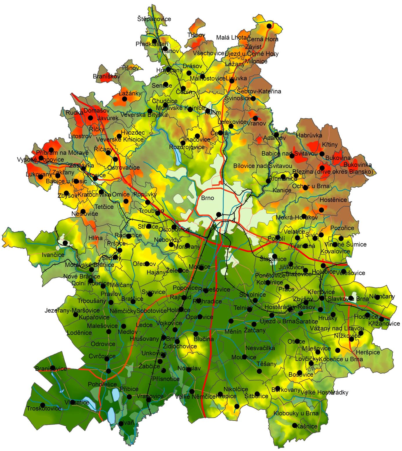 Mapa 1: Vymezení Brněnské metropolitní