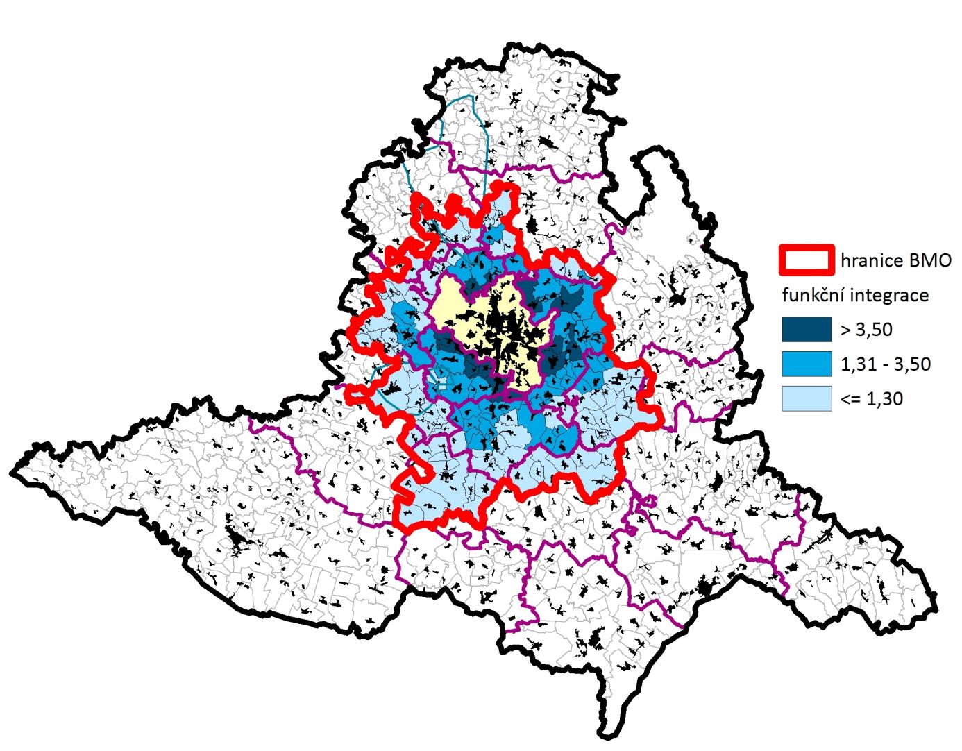 Mapa 2: Poloha BMO v rámci Jihomoravského kraje Zdroj: Mulíček a kol.