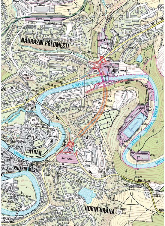 Architektonické a technické řešení mostu přes Vltavu bylo samostatnou částí této studie.