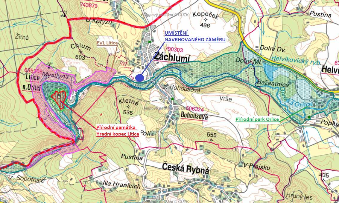 Záchlumí zdroj vody. 11 Obr. 3 Pozice zájmového území vzhledem k objektům ochrany přírody C.2.