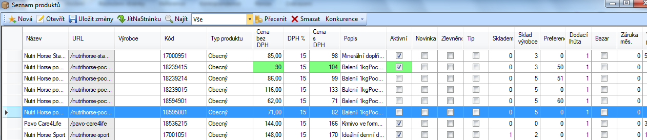 5.5 Hromadné přecenění produktů Hromadné přecenění lze pouze použít v konkrétní podkategorii produktů: Zvolte menu Zboží / Produkty nebo použijte ikonku Seznam produktů Zvolte menu Přecenit Nastavte