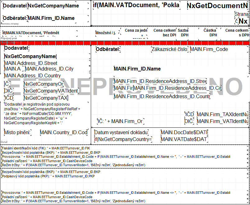 ) Výsledná upravená tisková sestava doplněná o pruhy s prvky EET by ve výsledku měla vypadat takto. Obr.