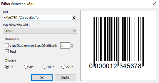 2D kód Prvek je umístěn pod stejným objektem, tedy mezi čárovými kódy. Po výběru typu (nejčastěji asi QRCode) je potřeba kliknout do místa, kde bude umístěn.