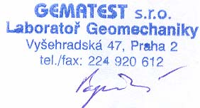 GEMATEST s.r.o. Laboratoř geomechaniky Praha Vyšehradská 47, 120 00 Praha 2, tel/fax: +420 224920612, 224919805, mobil: 602322813, geotechnika@gematest.