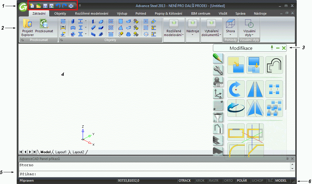 Uložení projektu Uložte projekt s odpovídajícím názvem do formátu DWG. Použijte tlačítko Uložit na panelu Rychlý přístup v levém horním rohu obrazovky.