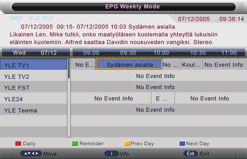 CZ EPG (Elektronický průvodce programů) Stiskněte tlačítko EPG na dálkovém ovladači pro zobrazení menu EPG v denním režimu. 1. 2. 3.