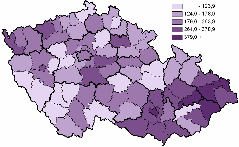 3.9 Výskyt salmonelózy (A02) v okresech ČR na 100 000 obyvatel 3.