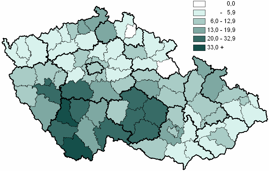 3.11 Výskyt Lymeské nemoci (A69.2) v okresech ČR na 100 000 obyvatel 3.