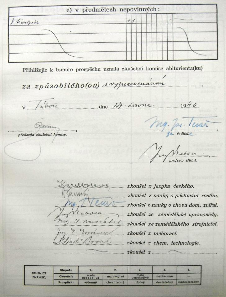Příloha 93 fotokopie Matriky a protokoly o zkouškách dospělosti z let 1939 1942 Zemská vyšší škola