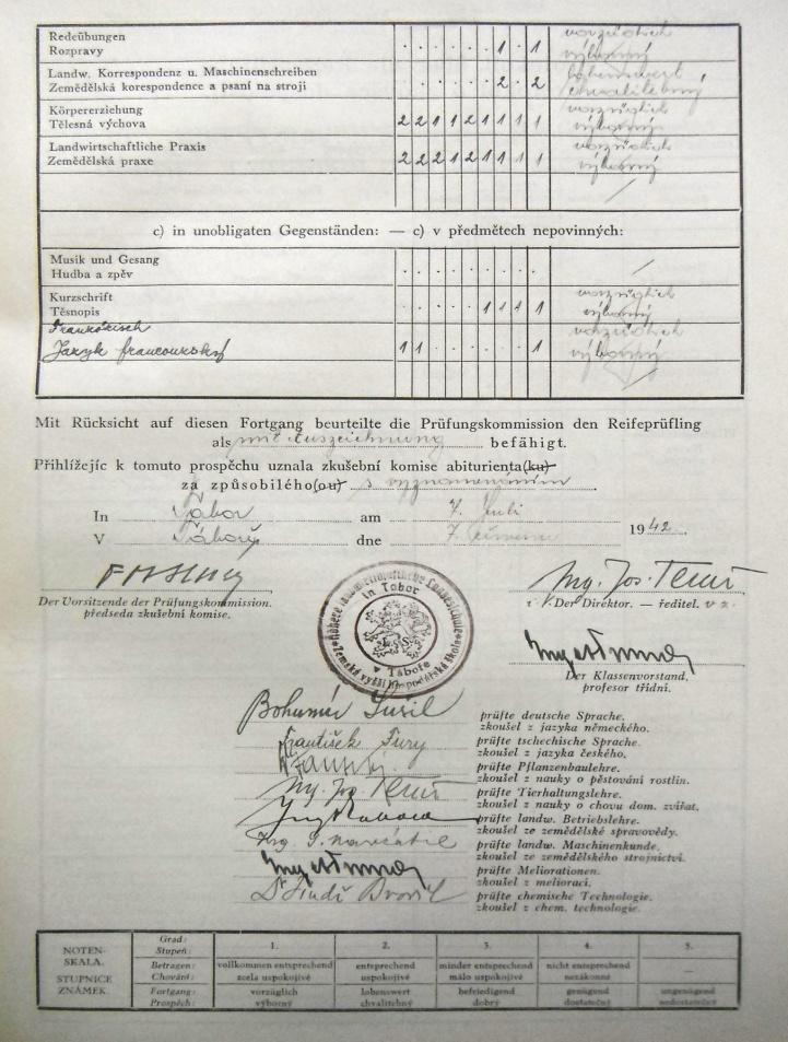 Příloha 95 - fotokopie Matriky a protokoly o zkouškách dospělosti z let 1941 1942 - Zemská vyšší škola hospodářská.