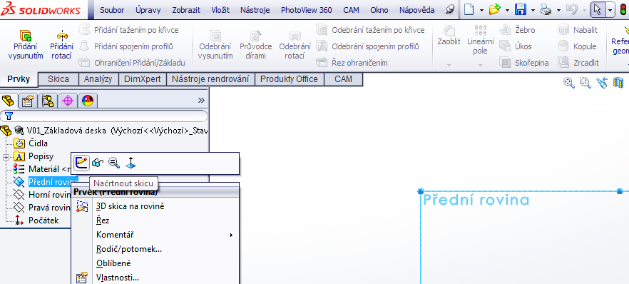 Na pevném disku počítače založte novou složku 3D-Objemové modely Nový soubor pojmenujte V01_Základová deska a uložte do této složky.