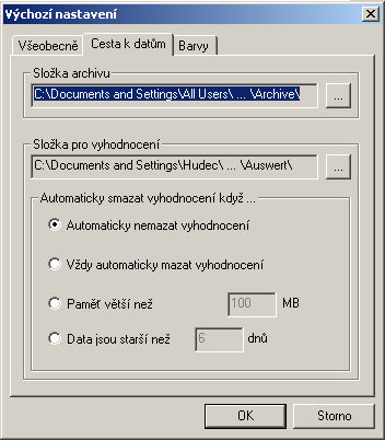 6.5 Složka archivu a složka pro vyhodnocení Archiv dat Složka vyhodnocení Uložení dat Archivovaná data se mohou ukládat na síťový disk. Potom jsou k dispozici pro více uživatelů.