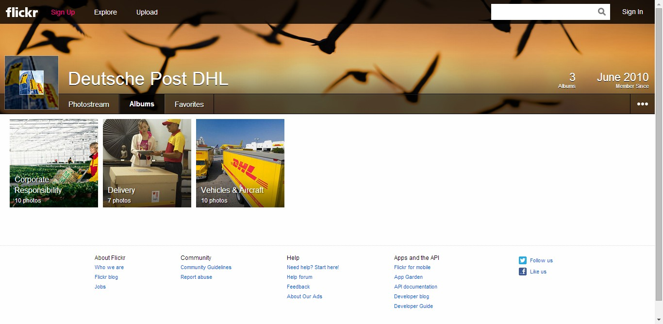 Obrázek 46 Oficiální profil koncernu Deutsche Post DHL na sociální síti Flickr Zdroj: Deutsche Post DHL. Albums.