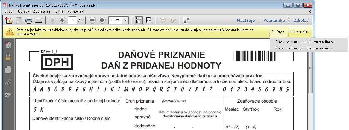 Po potvrdení oznamu prebieha odoslanie štandardným spôsobom, tzn. používateľ vyplní prihlasovacie údaje a potvrdí odoslanie podania.