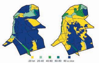 Strana 8 nahoře: Lesní porostní mapa polesí Zátoň z roku 1870 se zákresem současné rezervace. dole: Porostní mapa z roku 1965.